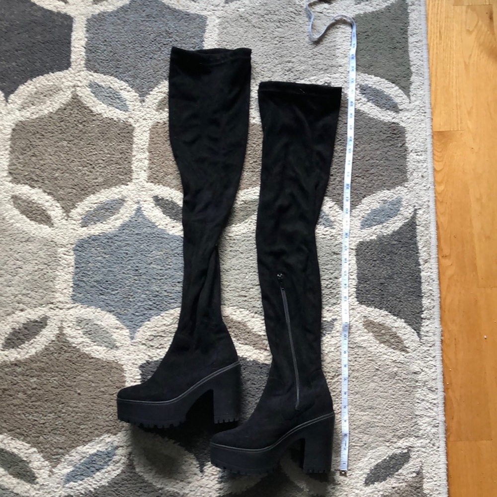 Truffle thigh high suede chunky black boot size 5